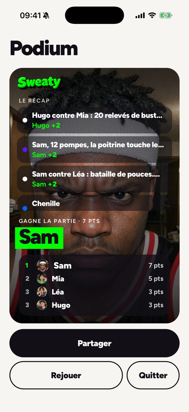 Podium de fin de partie
